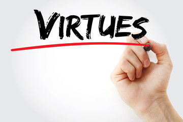 Virtues text with marker, concept background