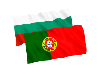 Naklejka premium National fabric flags of Bulgaria and Portugal isolated on white background. 3d rendering illustration. 1 to 2 proportion.