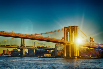 New York City - two bridges at sunset.