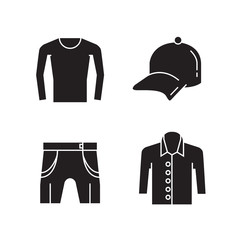 cloth and fashion accessories icons set, black color
