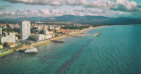 Fototapeta na wymiar Panoramic aerial view of Follonica coastline - Italy