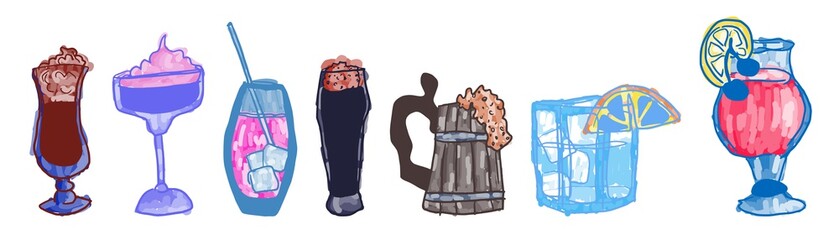 doodle alcohol in glasses pictures in color
