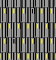 Seamless vector pattern of the apartment building in night with yellow light