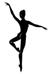 Fototapeta na wymiar The silhouette of a cute lady, she is a dancing ballet circling fouette. The woman has a beautiful slim figure. Woman ballerina. Vector illustration.