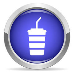 Juice icon. Round bright blue button.