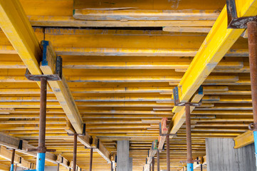 Textural background of blanks formwork at a construction site.