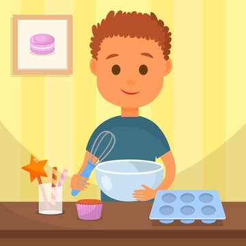 Child cooking Tasty Dessert Vector Illustration