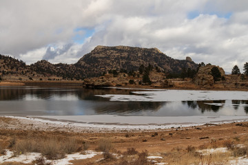 Frozen Estes Lake, Estes Park, Colorado, USA