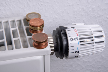 Radiator with Euro coins and thermostat