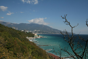 Fototapeta na wymiar View of the city of Yalta and the black sea coast, Crimea, Russia.