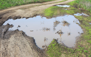 Puddle on a country road