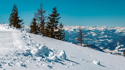 Beautiful alpine winter view at the famous Steinplatte-Waidring-Tyrol-Austria