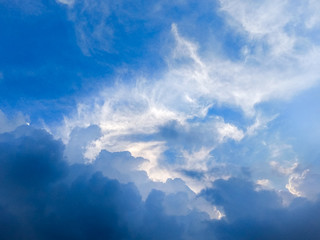 Dramatic Sky and Stormy Clouds in Blue Sky. Moody Cloudscape background.
