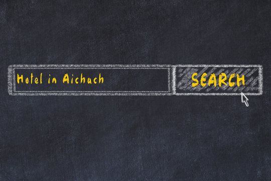 Chalk sketch of search engine. Concept of searching and booking a hotel in Aichach