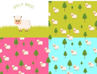 Seamless Nature Sheep Fabric Pattern