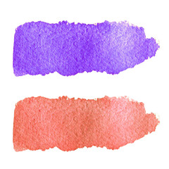 Hand drawn watercolor illustration purple, pink stains of paint on paper abstract background template