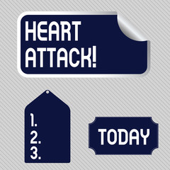 Text sign showing Heart Attack. Business photo showcasing sudden occurrence of coronary thrombosis resulting in death Blank Color Label, Self Adhesive Sticker with Border, Bended Corner and Tag