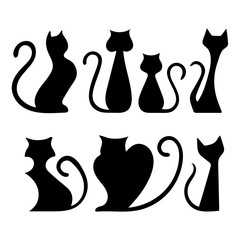 Fototapeta na wymiar Cats. Black cats silhouettes vector illustrations set. Different cats drawing graphics.