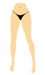 Silhouette figure of a lady in a bikini. Slender legs of a young girl. A woman is standing. Feet well-groomed, beautiful silky skin. Vector illustration