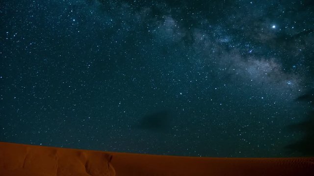Night Timelapse of the milkyway and the dunes in the desert