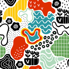 Fototapeta premium Creative seamless pattern with hand drawn textures