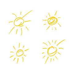 Fototapeta premium Four suns are drawn with yellow felt-tip pen. Stylization for children's drawing.