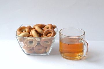 tea bagels isolated on white