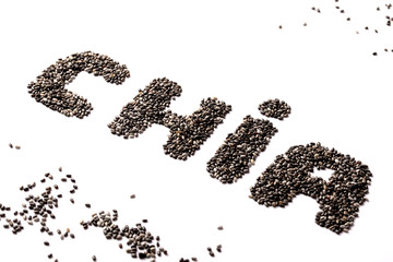 Chia seeds in the form of the word CHIA.
