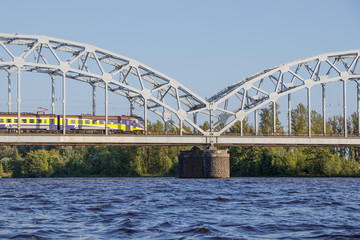 Riga. View of the railway bridge from the Daugava river