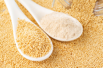 amaranth flour in bowl, superfood