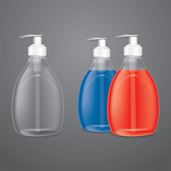 Realistic bottles set for liquid soap. 