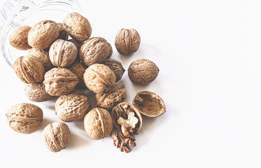walnuts on a white background close-up. background with walnuts.