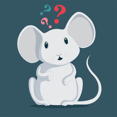 Mouse. Cute mouse cartoon character. Mouse with question marks. Thinking metaphor illustration. Part of set.