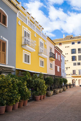 Fototapeta premium facades of houses of different colors in Port saplaya, Valencia
