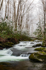 Winter scenery of mountain stream in Great Smoky Mountains National Park