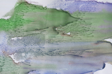 Colorful watercolor and ink paper textures on white background. Chaotic stylish abstract organic design.