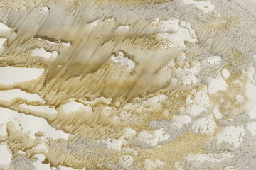 Yellow watercolor and ink paper textures on white background. Chaotic stylish abstract organic design.