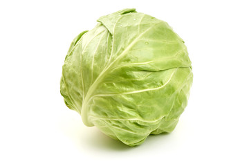 Fresh organic cabbage, close-up, isolated on white background