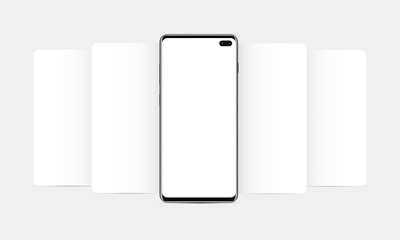 Modern cellphone with blank app screens mockup. Wireframing screens template to create and showcase your mobile ui kit. Vector illustration