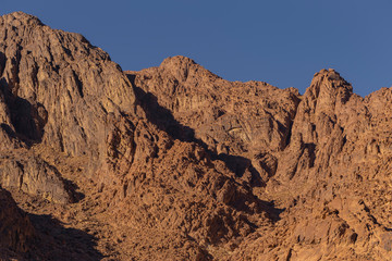 Egypt. Mount Sinai in the morning at sunrise. (Mount Horeb, Gabal Musa, Moses Mount). Pilgrimage place and famous touristic destination.