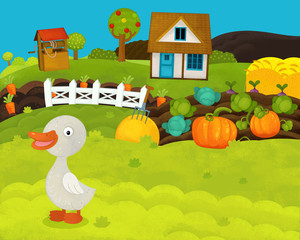 Obraz na płótnie Canvas cartoon happy and funny farm scene with happy goose - illustration for children