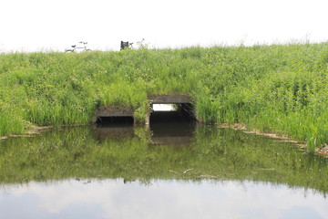 a culvert under a country road in a ditch in a nature reserve the dutch countryside