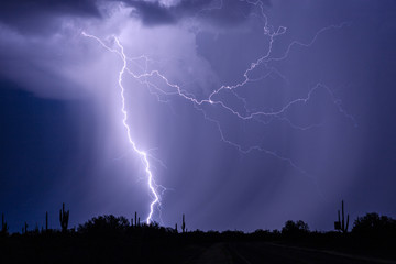 Naklejka na ściany i meble Lightning bolt storm in the desert