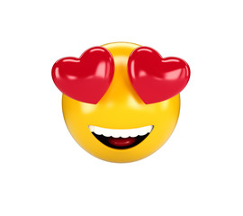 Yellow falling in love emoji on white isolated background, 3d illustration