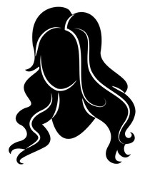 Silhouette of a head of a sweet lady. A girl shows a hairstyle of a woman on medium and long hair. Suitable for logo, advertising. Vector illustration.
