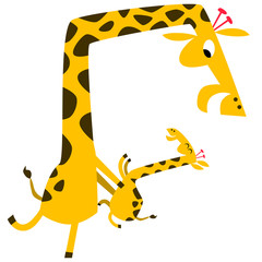 Giraffe mom and giraffe kid dancing