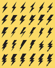 Black icons of thunder lighting on the yellow background