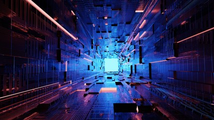 Obraz premium Abstrakt Art | Tunnel mit blauem Licht