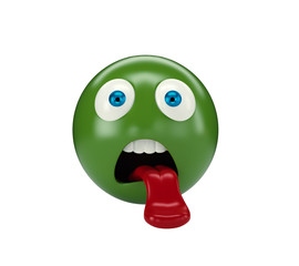 Yellow Sick Emoji on white isolated background, 3d illustration
