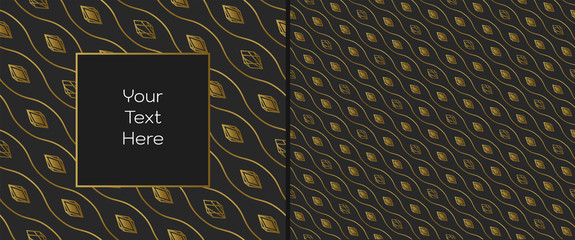  Abstract background with space for your message. Gold wavy lines and diamonds. Free space for text, advertising, design, flyers. 
